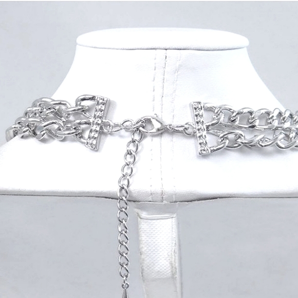 Silver Leopard Cheetah  Double Headed Exaggerated Statement Rhinestone Choker - Picture 8 of 8